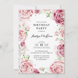 Invitación Rosas de color de agua rosa Fiesta de cumpleaños d