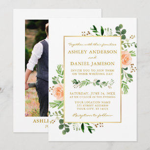 Invitación Rosas de color de agua verde  foto Boda oro