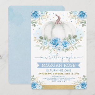 Invitación Rosas de color de calabaza azul suave Baby Shower