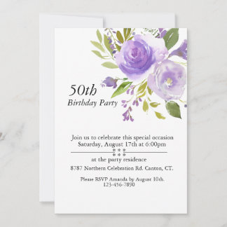 Invitación Rosas de color morado, cumpleaños 50 del Personali