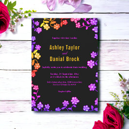 Invitación Rosas de color neón romántico Boda floral brillant