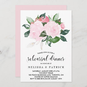 Invitación Rosas de color rosa dulce ensayan cena