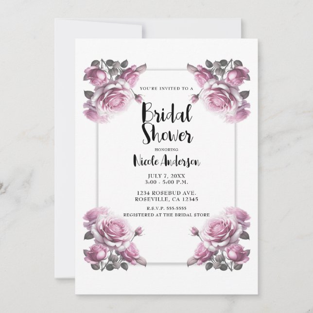 Invitación Rosas de color rosa pálido delicadas ducha Shabby  (Anverso)