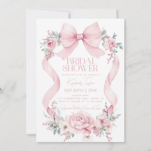 Invitación Rosas de Coquette Pink Bow flores ducha de novia