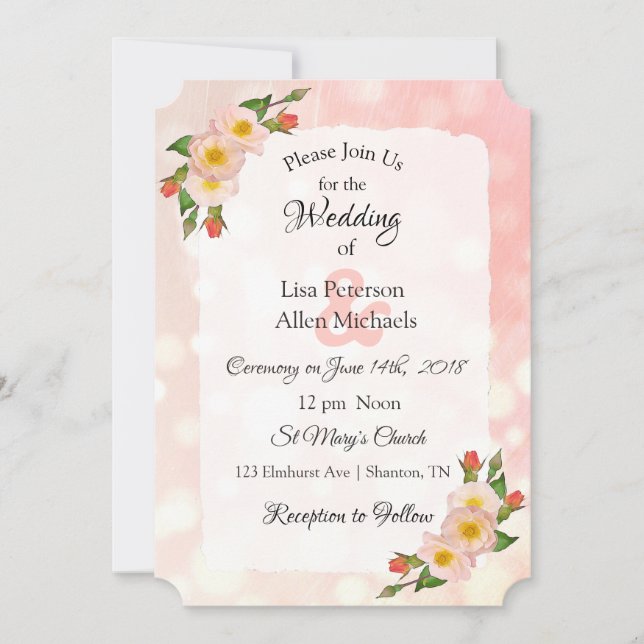Invitación Rosas de Coral Boda Floral Elegante (Anverso)
