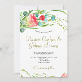 Invitación Rosas de coral rojo rubio rubio eran bodas