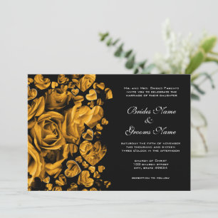 Invitación Rosas de corazón de oro elegante boda