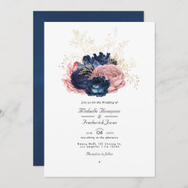 Invitación Rosas de cosecha azul y rosa de la marina Boda de 