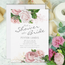 Invitación Rosas de cosecha rosa con ducha de novia blanca fl