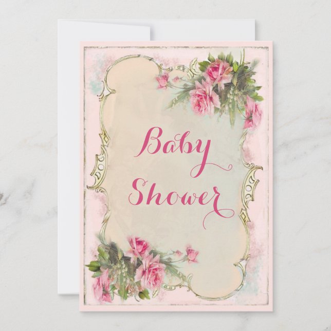 Invitación Rosas de cosecha rosa Shabby Chic Baby Shower (Anverso)