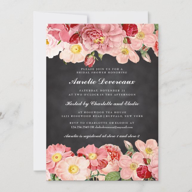 Invitación Rosas de cosmética rosada moderna Chalkboard Ducha (Anverso)