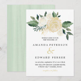 Invitación Rosas de Costa de Marfil  de ramo boda menta