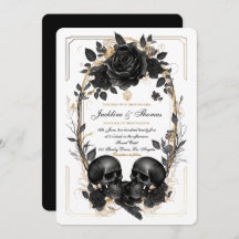 Rosas de cráneo Boda gótico de oro blanco negro