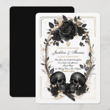 Rosas de cráneo Bodas Góticas Negro Blanco Dorado