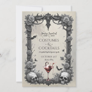 Invitación Rosas de cráneo gótico espeluznante disfraz fiesta