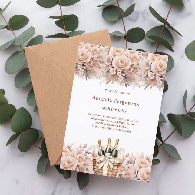 Invitación Rosas de Cream florals boho cumpleaños de lujo (Subido por el creador)