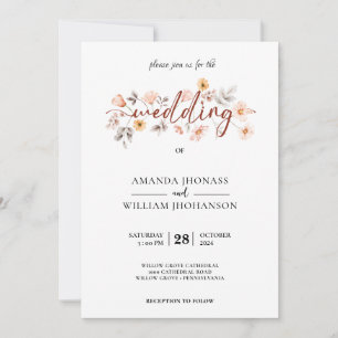 Invitación Rosas de Crema Boda de Boho de Pampas Botánicas