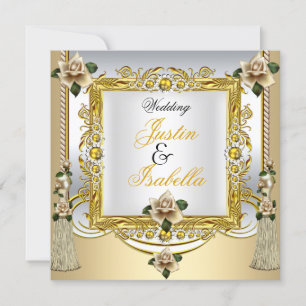 Invitación Rosas de crema de boda Borlas Floral dorado