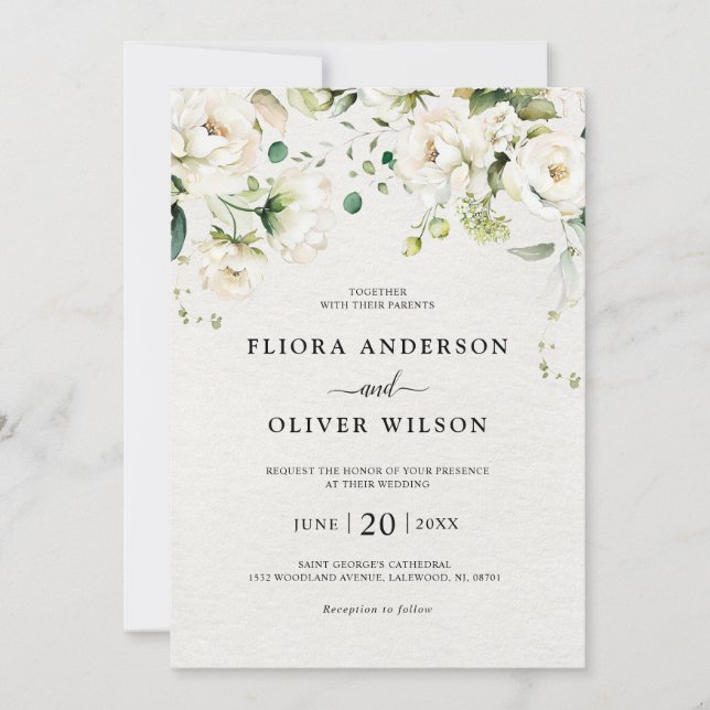 Invitación Rosas de Crema de Marfil Blanco Boda Botánico Flor (Anverso)
