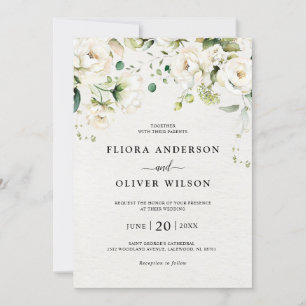 Invitación Rosas de Crema de Marfil Blanco Boda Botánico Flor