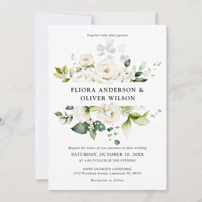 Invitación Rosas de Crema de Marfil Blanco Boda Botánico Flor (Anverso)