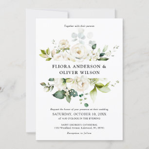 Invitación Rosas de Crema de Marfil Blanco Boda Botánico Flor