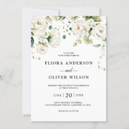 Invitación Rosas de Crema de Marfil Blanco Boda Botánico Flor
