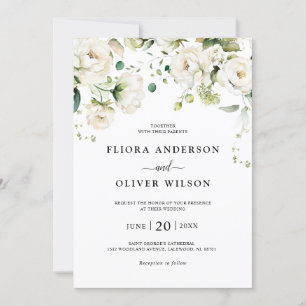 Invitación Rosas de Crema de Marfil Blanco Boda Botánico Flor