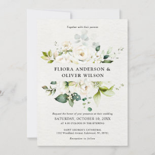 Invitación Rosas de Crema de Marfil Blanco Boda Botánico Flor