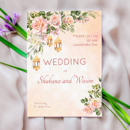 Invitación Rosas de crema pastel boda de linternas marroquíes