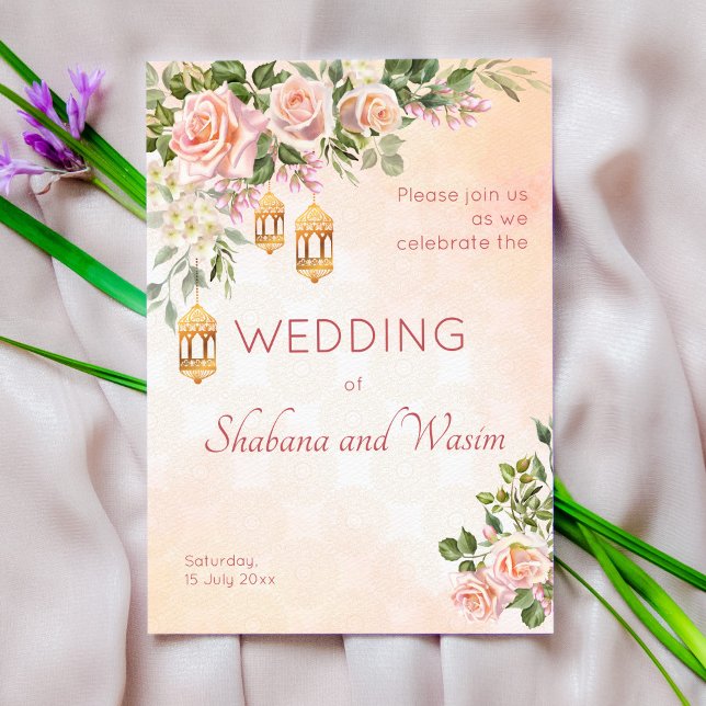 Invitación Rosas de crema pastel boda de linternas marroquíes (Subido por el creador)