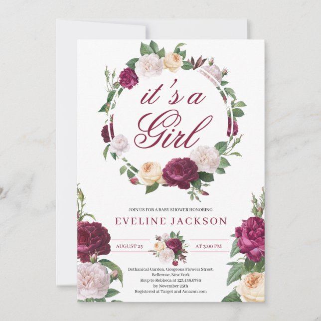 Invitación Rosas de crema y marrón florecientes ducha de bebé (Anverso)