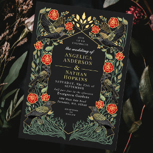 Invitación Rosas de Cuervo Encantadas Bodas Góticas