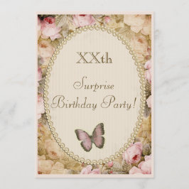 Invitación Rosas de cumpleaños, mariposas, música