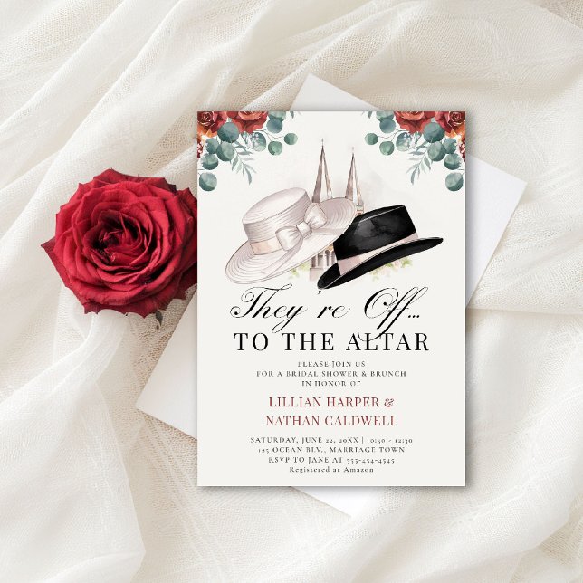 Invitación Rosas de duchas nupciales de Kentucky Derby Gorras (kentucky derby bridal shower invitation red roses churchill spires horse racing theme elegant classy)