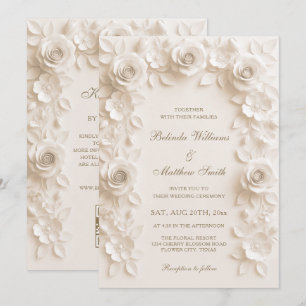 Invitación Rosas de Elegancia Barroca en Marfil para Boda