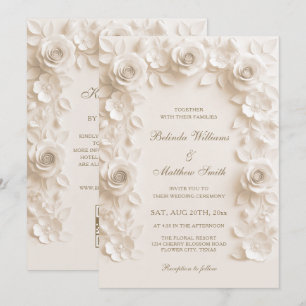Invitación Rosas de Elegancia Barroca en Marfil para Boda