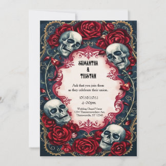 Invitación Rosas de encaje de oro crían a Boda gótico