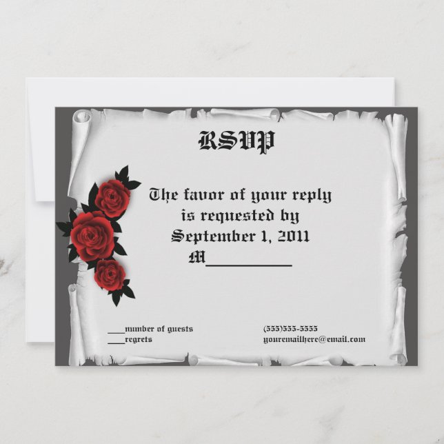 Invitación Rosas de encaje gótico con joyas Cameo RSVP (Anverso)
