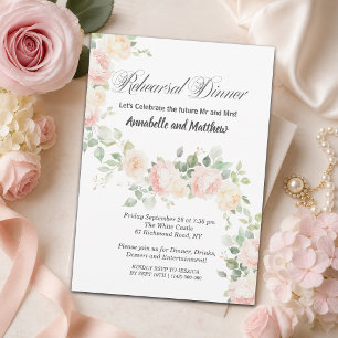 Invitación Rosas de Ensueño Rosado para Cena de Ensayo de Bod