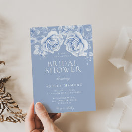 Invitación Rosas de época elegante ducha azul de novia