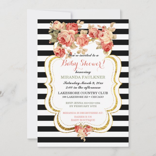 Invitación Rosas de época Relieve metalizado dorado blanco ne (Anverso)