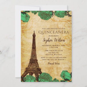 Invitación Rosas de Esmeralda de Vintage Torre Eiffel Quincea