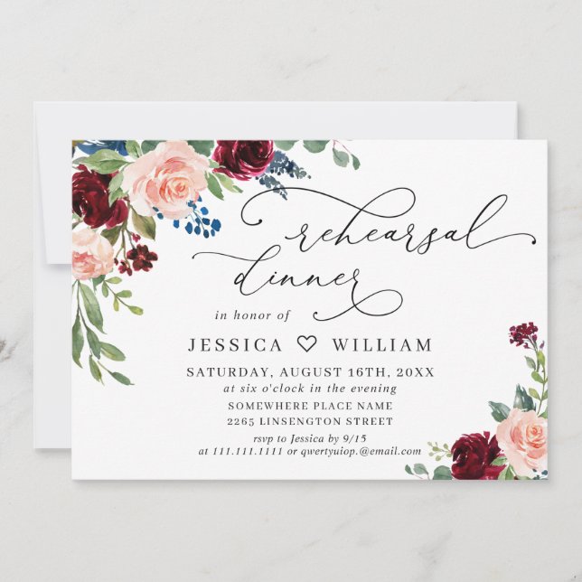 Invitación Rosas de Eucalyptus de la Marina de Borgoña REHEAR (Anverso)