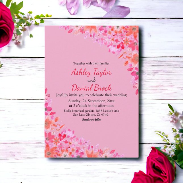 Invitación Rosas de Flor de Rosa Rosado Boho Rústico Floral B (Subido por el creador)