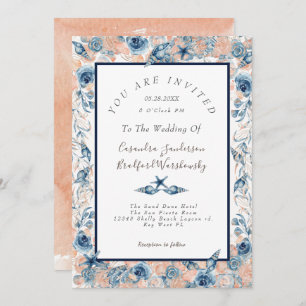 Invitación Rosas de flores de concha acuática Boda