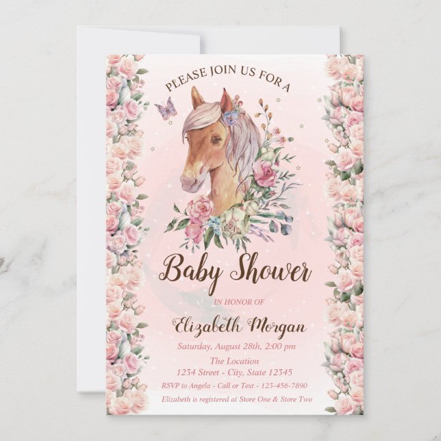 Invitación Rosas de flores de Pony invitan a Baby Shower (Anverso)