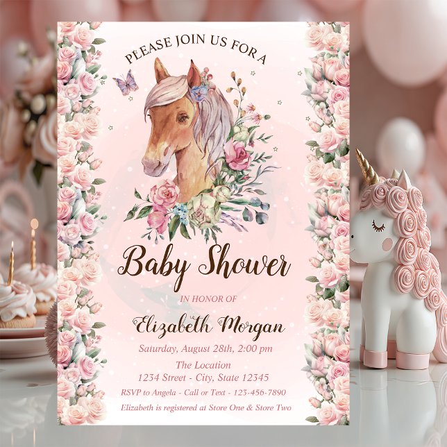 Invitación Rosas de flores de Pony invitan a Baby Shower (Subido por el creador)