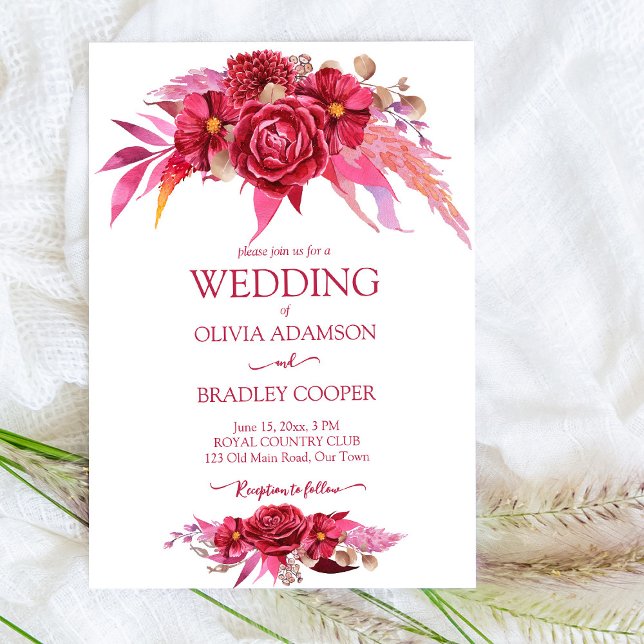 Invitación Rosas de flores de Viva magenta crimson burgundy (Subido por el creador)