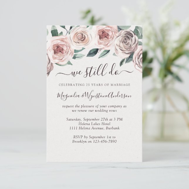 Invitación Rosas de flores rosadas y polvorientas renovación  (Anverso de pie)